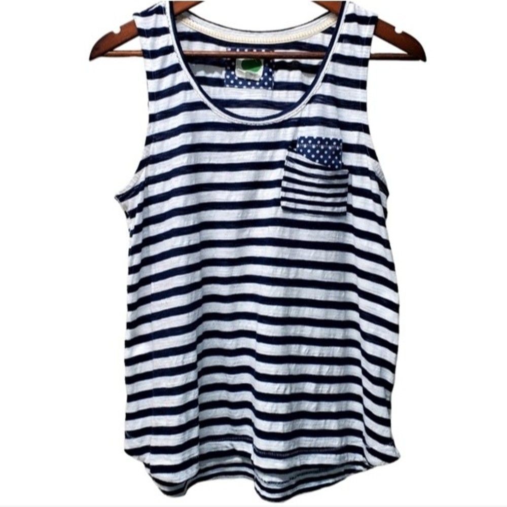 ANTHROPOLOGIE Striped Tank Top Size M Navy White Pocket Casual Sleeveless